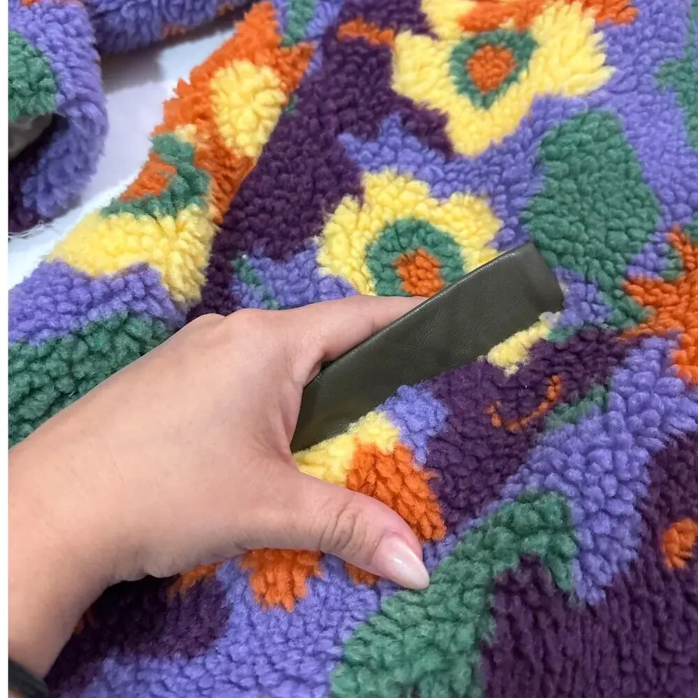 Anthropologie Hutch Women’s Medium Floral Faux Sherpa Jacket Maximalist Artsy - Picture 6 of 11